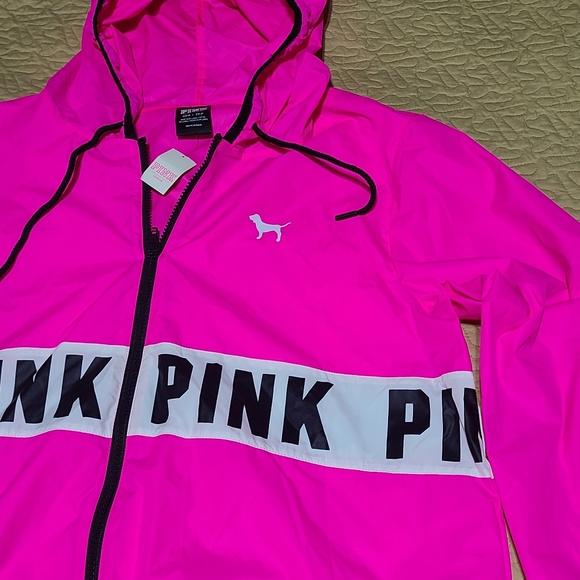 Pink Victoria's Secret Neon hooded windbreaker size XS - Picture 2 of 5
